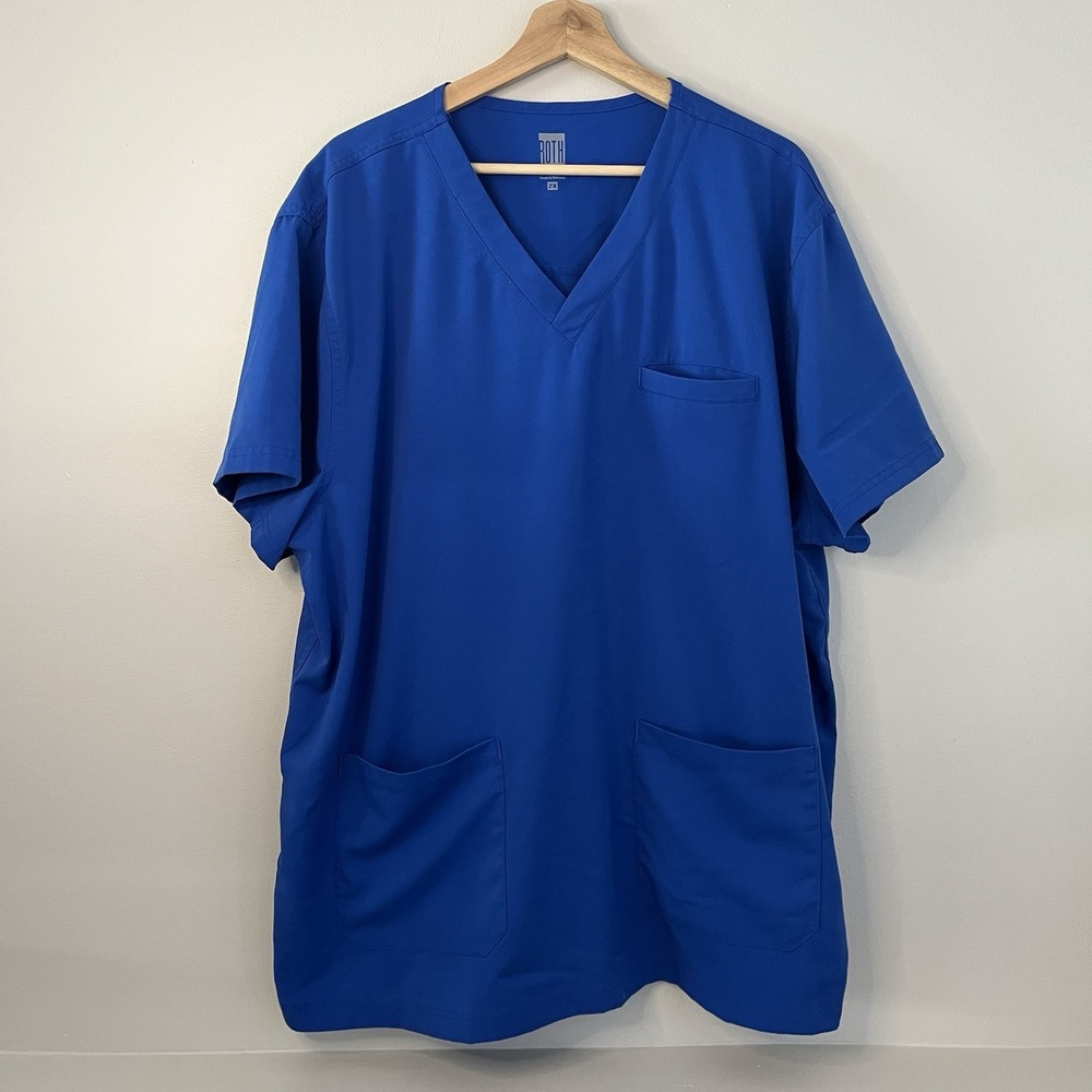 Roth Wear Scrub Top 3 Pockets‎ Performance Stretch 7477 Royal Blue Size 2XL